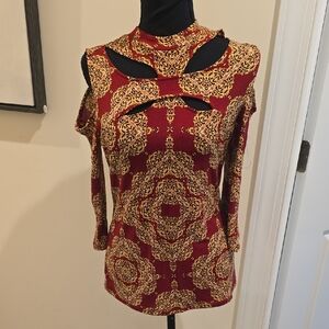 BOLD elements Red and Gold Cut-Out Blouse